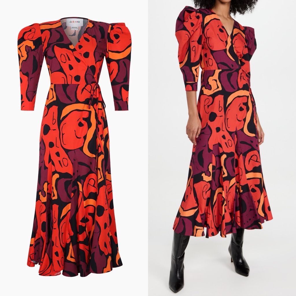 Tuckernuck De Loreta Puff Sleeve Printed Wrap Cotton Dress